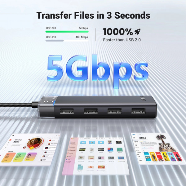 Хаб USB 3.0 -> 4хUSB-A 3.2 Gen1 10Gbps Black CM653 Ugreen