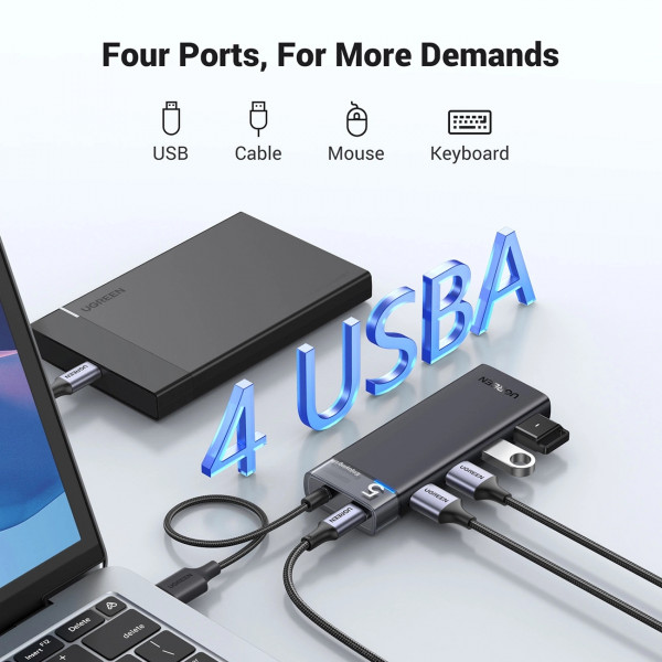 Хаб USB 3.0 -> 4хUSB-A 3.2 Gen1 10Gbps Black CM653 Ugreen