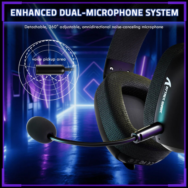 Ігрова гарнітура Attack Shark L80PRO Wireless, 2.4GHz/Bluetooth/3.5mm Black