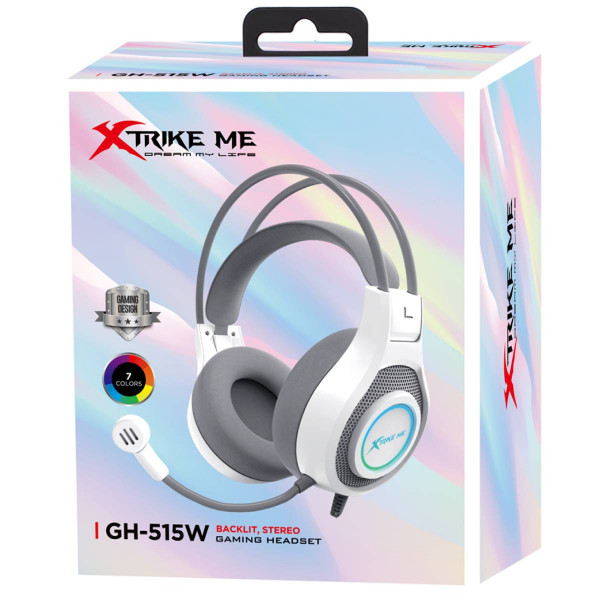 Ігрова гарнітура XTRIKE ME GH-515, USB+2x3.5мм, 7 режимів RGB, кабель 2м, біла