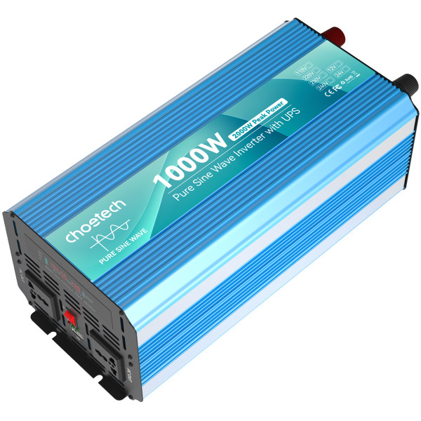 Інвертор Choetech з зарядкою, функція ДБЖ 12220V 1000Вт, чиста синусоїда