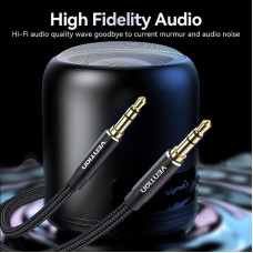 Кабель AUX Audio TRS M/M, 1.0м, чорний, обплетення, Vention