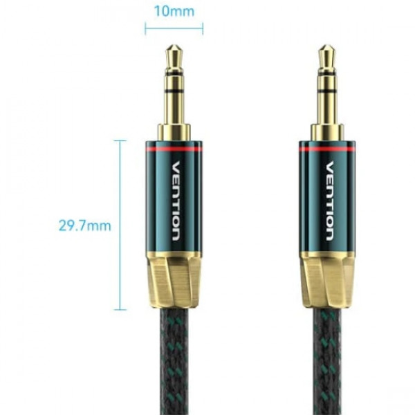 Кабель AUX Audio TRS M/M, 8.0м, Silver-plated, Zinc alloy, обплетення, зелений, Vention