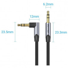 Кабель AUX Audio TRS M/M, кут 90°, 5.0м, сірий, Aluminum Alloy Vention