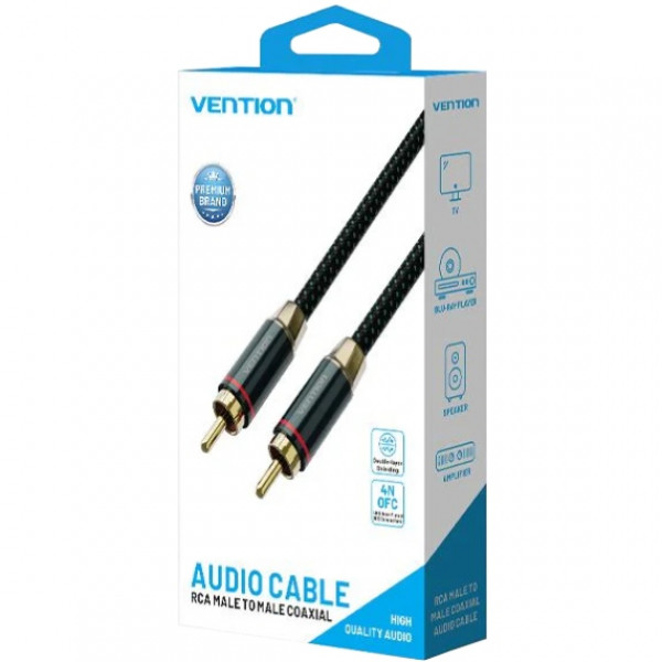 Кабель AUX coaxial HiFi RCA M/M 2.0м OFC Silver, Zinc alloy, зелений, Vention