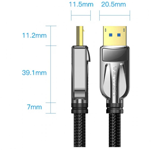 Кабель DisplayPort M - M 1.5м,V2.1, 16K 30 Гц, обплетення, чорний Vention