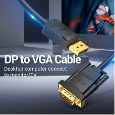 Кабель DisplayPort M - VGA M, 2.0м, 1080P 60Гц, Gold-Plated, чорний Vention
