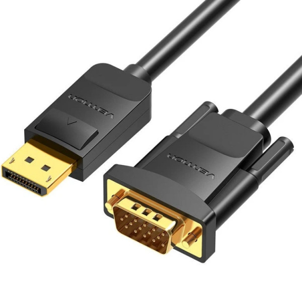 Кабель DisplayPort M - VGA M, 2.0м, 1080P 60Гц, Gold-Plated, чорний Vention