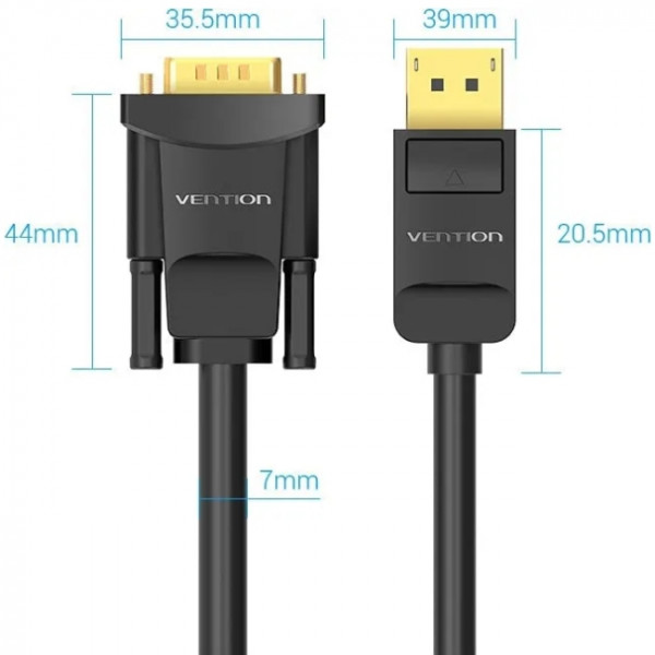 Кабель DisplayPort M - VGA M, 2.0м, 1080P 60Гц, Gold-Plated, чорний Vention
