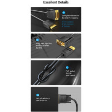 Кабель DisplayPort M - VGA M, 2.0м, 1080P 60Гц, Gold-Plated, чорний Vention