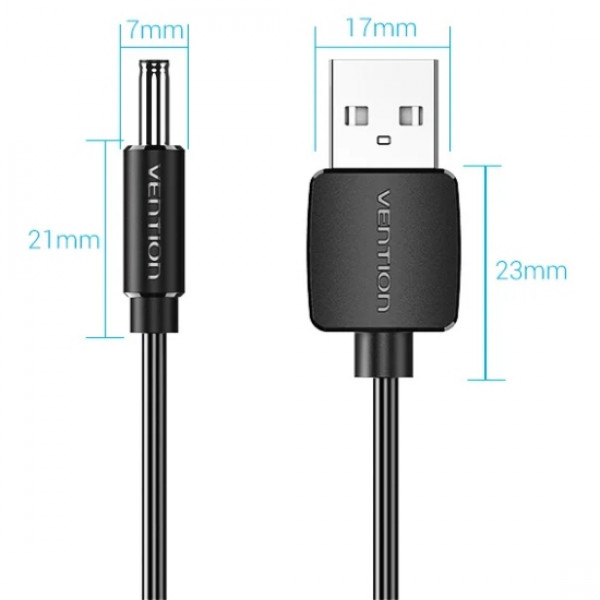 Кабель живлення USB AM - 3.5mm DC Power PVC 5V 2A, Black 1.0 m Vention