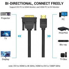 Кабель HDMI M - DVI (24+1 24+5), 1.5 м, PVC Vention