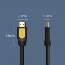 Кабель HDMI M - M, 1.0 м, V2.0 Round Cable 4K, HD101 UGREEN Чорний+Жовтий