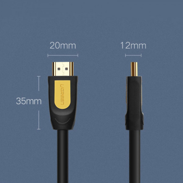Кабель HDMI M - M, 1.0 м, V2.0 Round Cable 4K, HD101 UGREEN Чорний+Жовтий