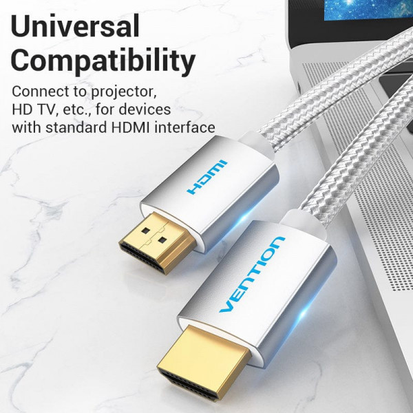 Кабель HDMI M - M, 15.0м, V2.0, 4K обплетення, Silver Metal Type Vention