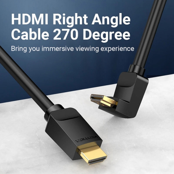 Кабель HDMI M - M, 3.0 м, V2.0, 4K 60Гц, кут 270°, PVC, чорний Vention