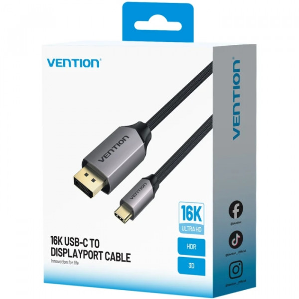 Кабель USB 3.1 Type-C M - DisplayPort M, 1.5м v.2.1 16K30Hz Aluminum Alloy сірий Vention