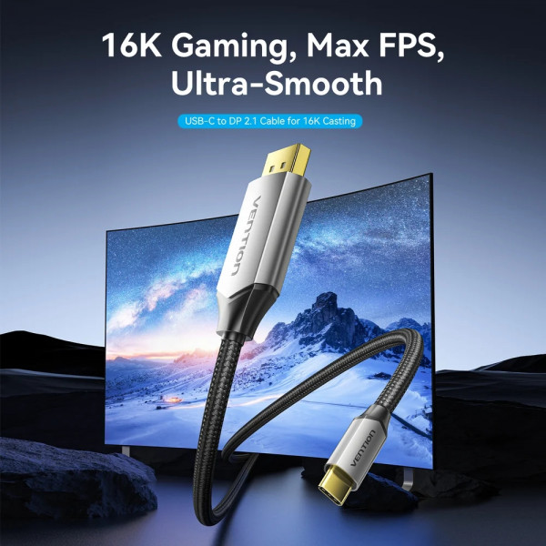 Кабель USB 3.1 Type-C M - DisplayPort M, 1.5м v.2.1 16K30Hz Aluminum Alloy сірий Vention
