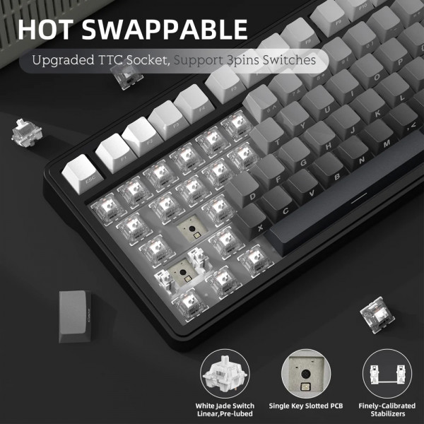 Клавіатура ігрова механічна Attack Shark X85 82кл. RGB,Wireless, White Jade перемикачі Moonlit Night