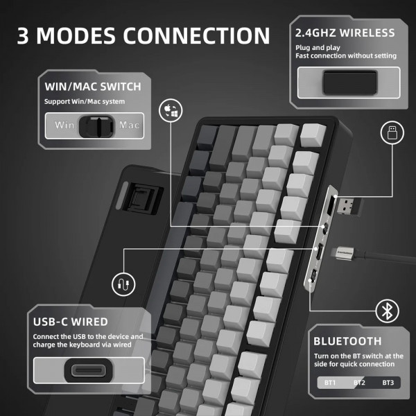 Клавіатура ігрова механічна Attack Shark X85 82кл. RGB,Wireless, White Jade перемикачі Moonlit Night