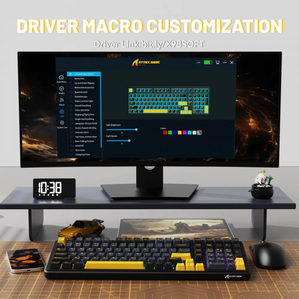 Клавіатура ігрова механічна Attack Shark X98 102кл. RGB, Wireless, Star Black