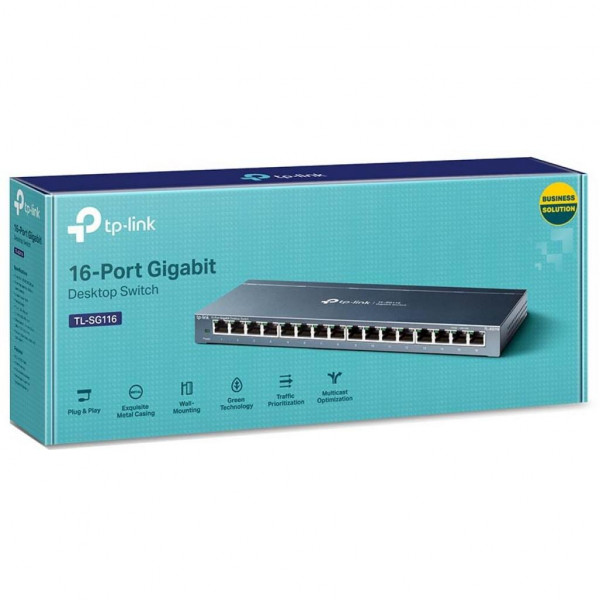 Комутатор TP-Link TL-SG116, 16 x 10/100/1000 RJ45, некерований