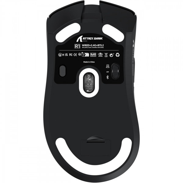 Мишка Attack Shark R1, Wireless/Bluetooth, 18000dpi, (PAW3311), 6кн., Black