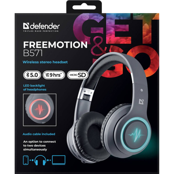 Навушники з мікрофоном Defender FreeMotion B571 Bluetooth, LED, сірі