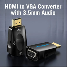 Перехідник HDMI M -> VGA F, 1080P 60Hz, 3,5мм Audio, Vention чорний