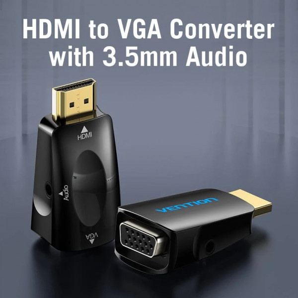 Перехідник HDMI M -> VGA F, 1080P 60Hz, 3,5мм Audio, Vention чорний