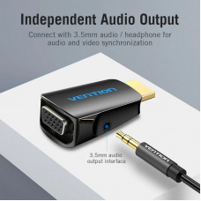 Перехідник HDMI M -> VGA F, 1080P 60Hz, 3,5мм Audio, Vention чорний