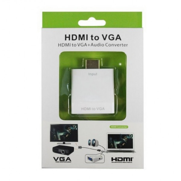 Перехідник HDMI M -> VGA F (з аудіо інтерфейсом) додаткове живлення micro USB, білий RTL