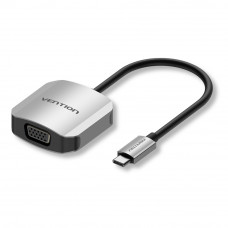 Перехідник USB 3.1 Type-C -> VGA (F), 1080p 60Hz, кабель 0.15м, Vention сірий