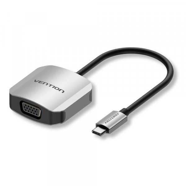 Перехідник USB 3.1 Type-C -> VGA (F), 1080p 60Hz, кабель 0.15м, Vention сірий