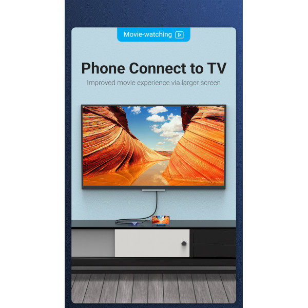 Перехідник USB 3.1 Type-C -> VGA (F), 1080p 60Hz, кабель 0.15м, Vention сірий