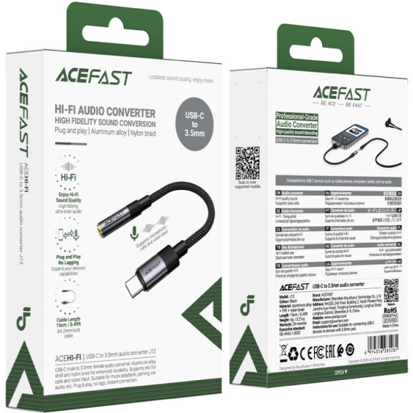Перехідник USB-C -> 3.5 mm 15cm audio converter J12 Acefast black