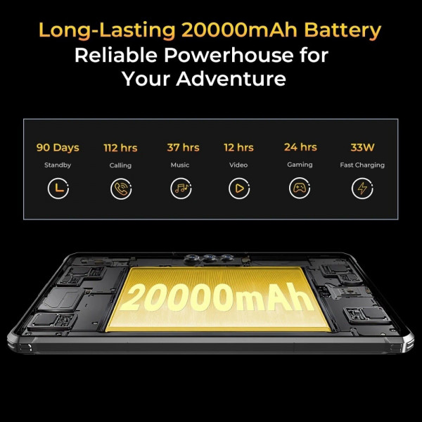 Планшет Oukitel RT8 11" FHD+ /6GB/256GB/ G99 /20000mAh/ 48+32Мп Night/ IP69K / LTE Black з тримачем
