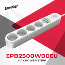 Power filtr 2.0м Energizer 4 розетки, 4xUSB 3.4A, з заземленням білий