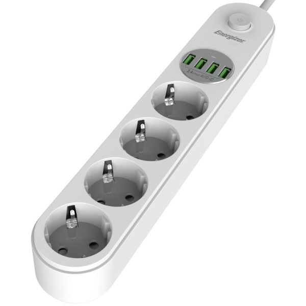 Power filtr 2.0м Energizer 4 розетки, 4xUSB 3.4A, з заземленням білий