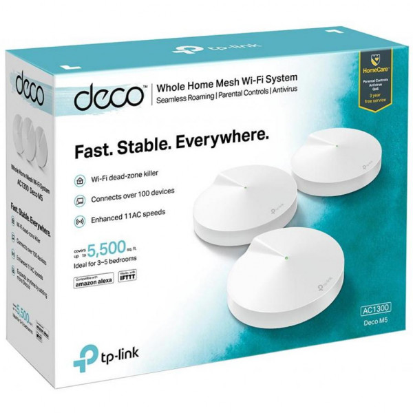 Система WiFi TP-LINK Deco M5 3 pcs, AC1300, 1xGE LAN, 1xGE WAN, MESH, MU-MIMO, Beamforming