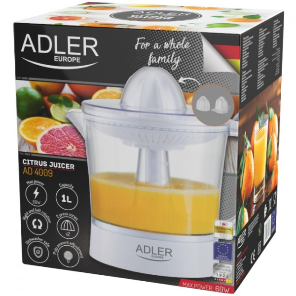 Соковитискач Adler AD 4009 white для цитрусових/ 60Вт/ 1л/ білий