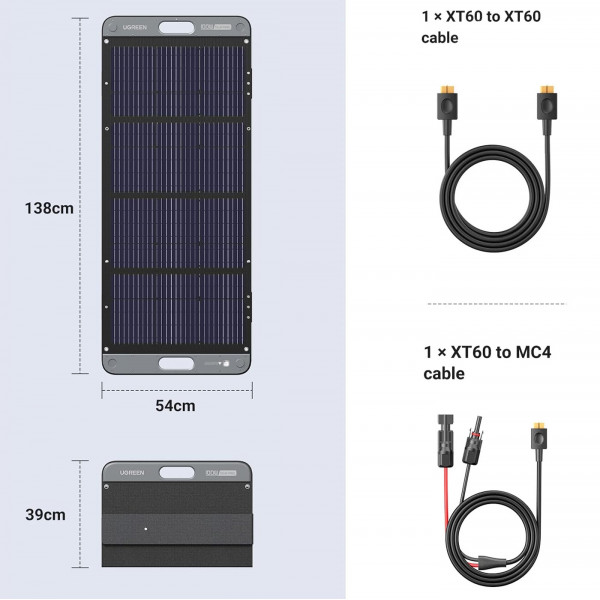 Сонячна панель Ugreen 100W Solar Panel SC100 IP67 MPPT XT60+MC4