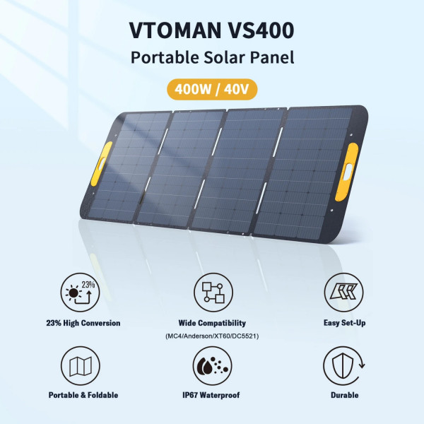 Сонячна панель Vtoman 400W 40V IP67 MC-4/Anderson/XT60/DC5521