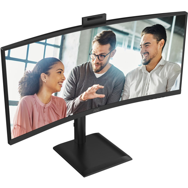 TFT 34" AOC CU34E4CW, WQHD, VA, 120Гц, вигн., 2xHDMI, DP, USB-C, RJ-45, USB-hub,cam,HAS, кол.,чорний
