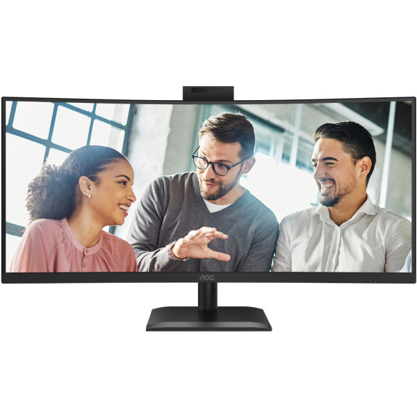 TFT 34" AOC CU34E4CW, WQHD, VA, 120Гц, вигн., 2xHDMI, DP, USB-C, RJ-45, USB-hub,cam,HAS, кол.,чорний