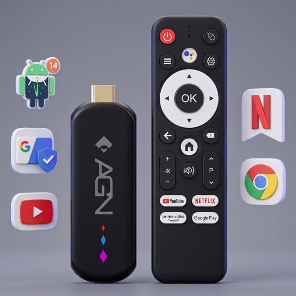 TV Медіаплеєр AGN Media Stick 2/16Gb/ Amlogic S905L3/ Android 14/ WiFi 2.4G+5G/ BT 5.4/ USB2.0/ чорн