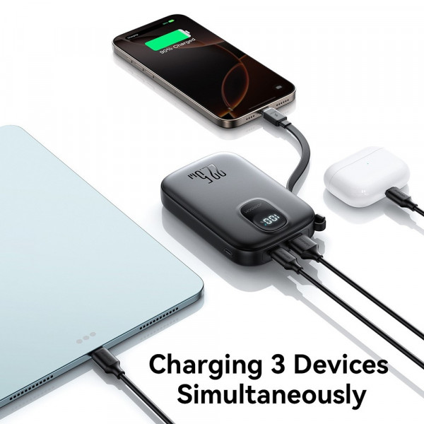 УМБ Joyroom 10000mAh 22,5W PD,QC, USB-A, USB-C In/Out with built-in USB-C cable Black