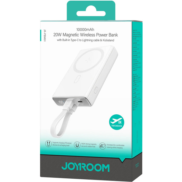 УМБ Joyroom Magnetic Wireless 10000mAh JR-PBM01 20W QC, USB-C In/Out White