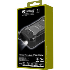 УМБ Sandberg Survivor 27000mAh PD65W, IP67,LED Torch,2xUSB-А 18W,USB-С 65W,QI-15W,UPS mode