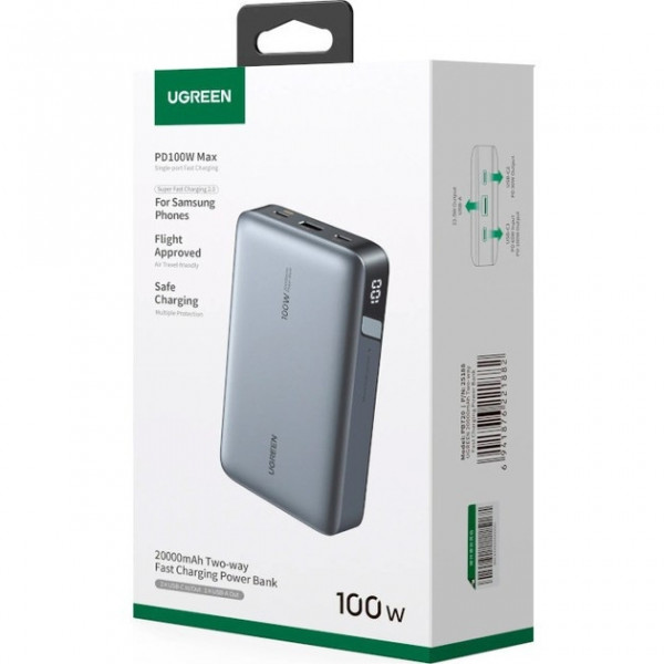 УМБ Ugreen 20000mAh 100W PD,QC, USB-A, 2xUSB-С Grey (PB720)